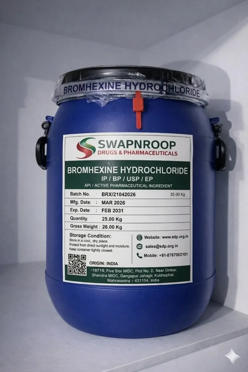 Bromhexine Hydrochloride API Manufacturer and Bulk Supplier in Maharashtra, India – Swapnroop Pharma