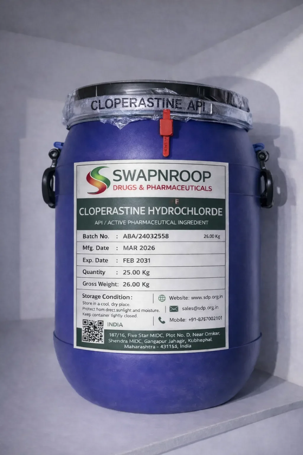 Cloperastine Hydrochloride API Manufacturer and Bulk Supplier in Maharashtra, India – Swapnroop Pharma