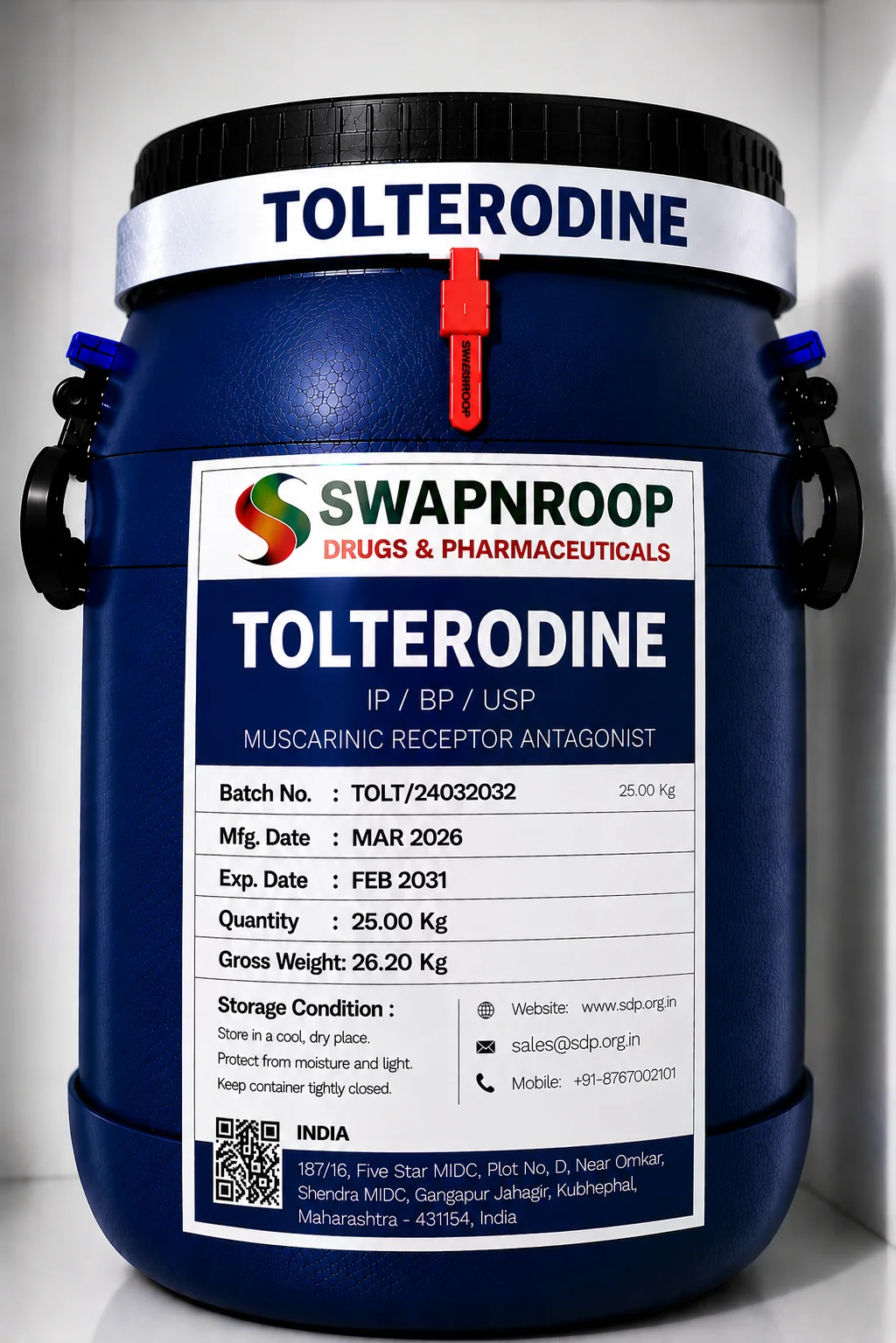 Tolterodine API Manufacturer and Bulk Supplier in Maharashtra, India – Swapnroop Pharma