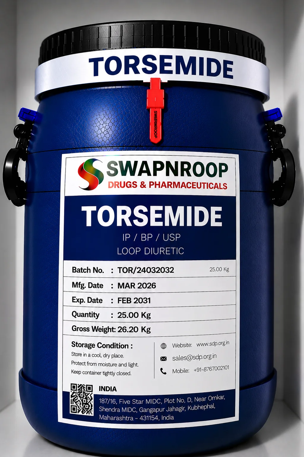 Torsemide API Manufacturer and Bulk Supplier in Maharashtra, India – Swapnroop Pharma