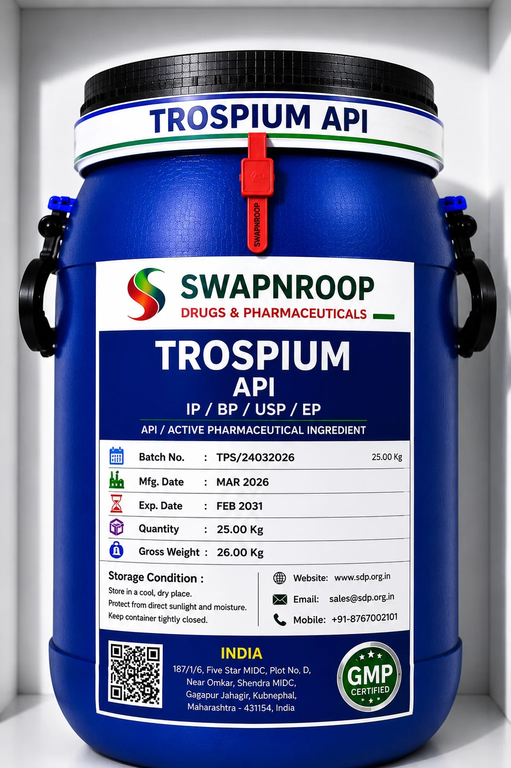 Trospium API Manufacturer and Bulk Supplier in Maharashtra, India – Swapnroop Pharma