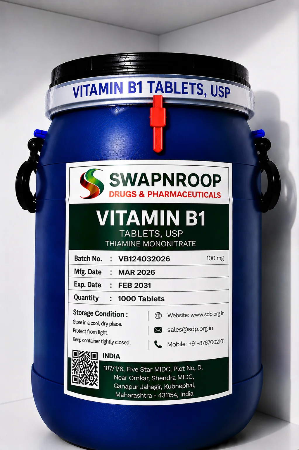 Vitamin B1 API Manufacturer and Bulk Supplier in Maharashtra, India – Swapnroop Pharma